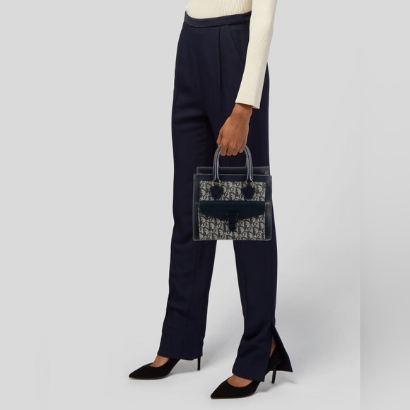 Christian Dior Oblique Handle Bag Navy Blue/Grey - Picture 5 of 16